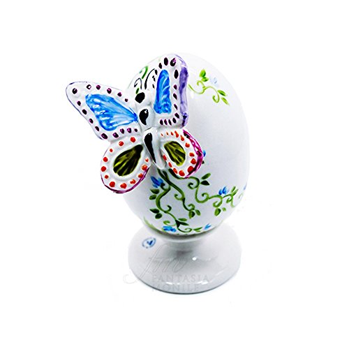 Huevo Pascua Porcelana Capodimonte Pintado a Mano Relieve diseño Mariposa Made IN Italy ub12 F
