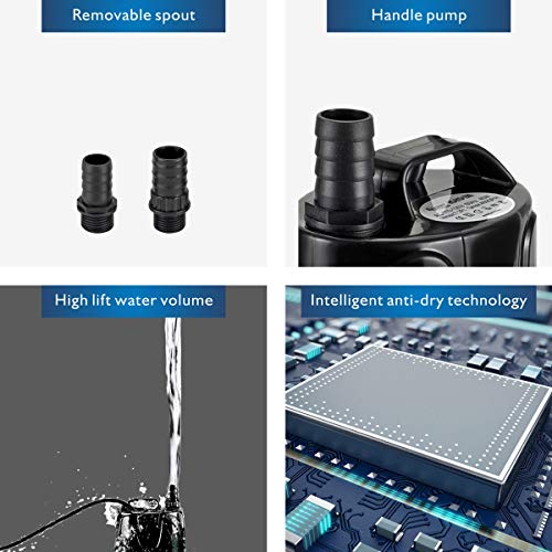 Hygger Bomba de Agua, Bomba Sumergible Silenciosa Succión del Fondo 1500L/H Bomba para Acuario,Estanques,Jardines de Agua,Filtración,Piscina Inflable,Fuentes Altura Máxima 2.2m (40W)