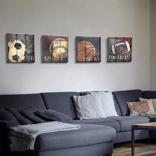 Iimpresión Balón Deportes Lienzo Ilustraciones Vintage Imágenes Baloncesto Béisbol Fútbol Americano Picture Imprime en Lienzo Ilustraciones para la decoración de la habitación,Noframe,60 * 60cm*4