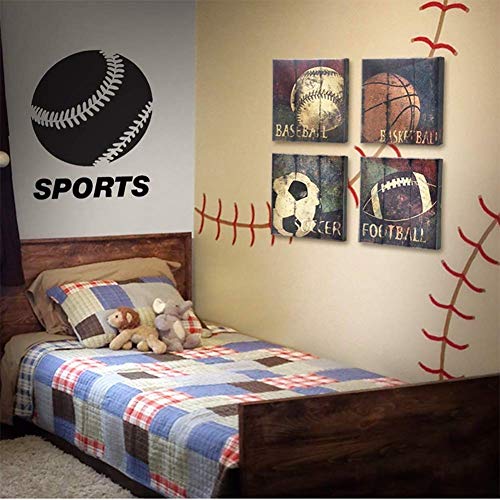 Iimpresión Balón Deportes Lienzo Ilustraciones Vintage Imágenes Baloncesto Béisbol Fútbol Americano Picture Imprime en Lienzo Ilustraciones para la decoración de la habitación,Noframe,60 * 60cm*4