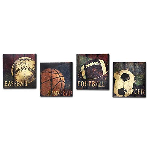 Iimpresión Balón Deportes Lienzo Ilustraciones Vintage Imágenes Baloncesto Béisbol Fútbol Americano Picture Imprime en Lienzo Ilustraciones para la decoración de la habitación,Noframe,60 * 60cm*4