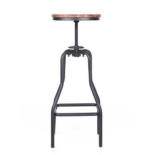 IKAYAA Anti205 - Silla Ronda de Madera de Pino Natural (Adjustable de Altura, Estilo Industrial) - para Uso de Bar Pub Bistro Barra Cocina Cafetería Comedor Jardín