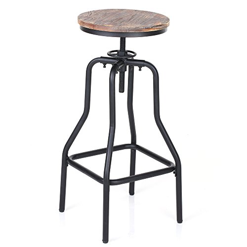 IKAYAA Anti205 - Silla Ronda de Madera de Pino Natural (Adjustable de Altura, Estilo Industrial) - para Uso de Bar Pub Bistro Barra Cocina Cafetería Comedor Jardín