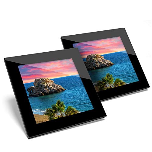Impresionante juego de 2 posavasos de cristal – Costa del Sol Málaga España de calidad brillante – Protección de mesa para cualquier tipo de mesa #44732