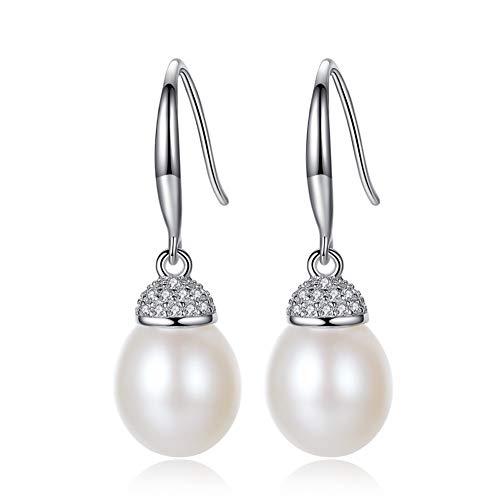 Inecklaced Plata 925 Pendientes Mujer, Perlas De Arroz De Agua Dulce Perlas Clips De Oreja Colgante De Cristal Curvo Gancho para La Oreja, Regalo De Fiesta Pendientes De Oreja Hipoalergénicos Acc