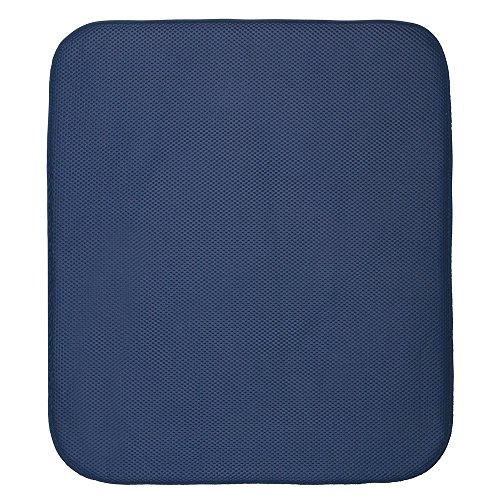 InterDesign iDry Tapete de Cocina, Alfombrilla escurreplatos Grande y Gruesa de poliéster y Microfibra para un Secado rápido, Azul Marino/Blanco