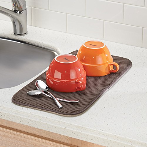 InterDesign iDry Tapete de Cocina, Alfombrilla escurreplatos pequeña y Gruesa de poliéster y Microfibra para un Secado de Platos rápido, Moca/Marfil