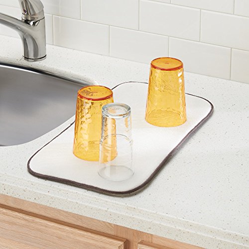 InterDesign iDry Tapete de Cocina, Alfombrilla escurreplatos pequeña y Gruesa de poliéster y Microfibra para un Secado de Platos rápido, Moca/Marfil