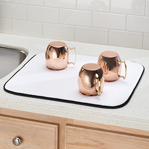 InterDesign iDry Tapete de Cocina, Alfombrilla escurreplatos pequeña y Gruesa de poliéster y Microfibra para un Secado de Platos rápido, Negro/Blanco