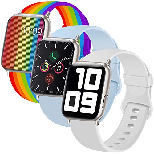 INZAKI Correa de Apple Watch 38mm 40mm, Reemplazo de Silicona Deportivo clásico Suave para iWatch Series 6/5/4/3/2/1, SE, Sport,S/M, Turquesa/Blanco/Orgullo