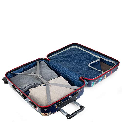 ITACA - Maleta de Viaje Juvenil Infantil Rígida 4 Ruedas Trolley Mediana de Policarbonato Estampado. Dura Cómoda Resistente y Ligera. Candado. Regalo. Calidad y Diseño. 702260, Color Marino