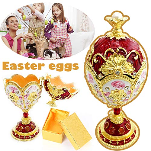 Jannyshop Pintado Esmalte Faberge Pascua Metal Huevo Caja de Baratija Decoración la Boda, Hogar