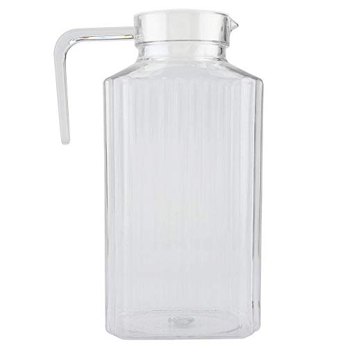Jarra de acrílico con tapa y asa, botella de jugo a rayas acanaladas Cristalería Vaso de agua Dispensador de agua helada para uso doméstico(1800ml)