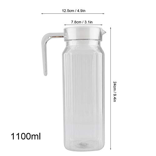 Jarra de acrílico con tapa y asa, estriado, rayado, botella de jugo, cristalería, utensilios para beber, agua helada, dispensador de frío para uso doméstico en la barra(1100ml)