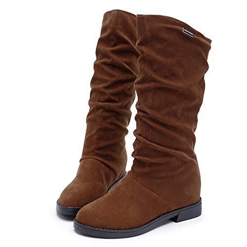 JiaMeng Mujer Botas Botas de Invierno de otoño Bota Dulce Botas de Nieve de Estilo Plano Botas de Nieve Moda Rodilla De Las Botas(marrón,EU38)