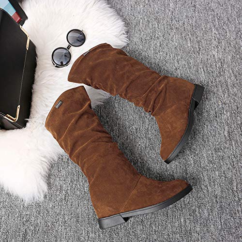 JiaMeng Mujer Botas Botas de Invierno de otoño Bota Dulce Botas de Nieve de Estilo Plano Botas de Nieve Moda Rodilla De Las Botas(marrón,EU38)