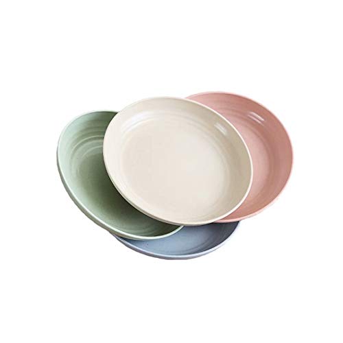 JILIGUALA - Platos de fruta de paja de trigo degradable, livianos y irrompibles, aptos para lavavajillas y microondas, sin BPA y adultos y niños pequeños, 22,5 cm, 4 unidades