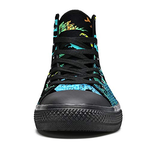 Josid High Top Sneakers para Hombres Dinosaurios Negro Moda Cordones Zapatos de Lona Casual Zapatos de Caminar, (Multi color), 40 EU