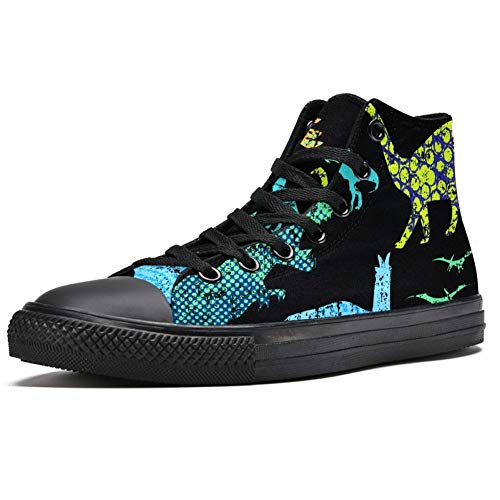 Josid High Top Sneakers para Hombres Dinosaurios Negro Moda Cordones Zapatos de Lona Casual Zapatos de Caminar, (Multi color), 40 EU