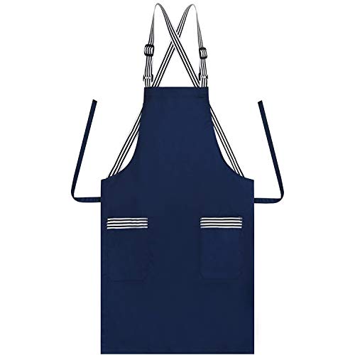 JSDing Delantal Cocina Tirantes Ajustables con 2 Bolsillos, Algodón Largo Delantales de Cocina Mujer Hombre para Hogar, Restaurante, cafetería, Barbacoa, jardinería,Limpieza