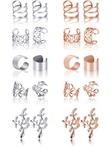 Juego de Clip de Oreja de Acero Inoxidable 10 Pares de Clips de Oreja Cartílago Pendientes sin Agujero Aro Accesorios de Joyería para Materiales de Mujeres y Chicas (Conjunto de Color 2)