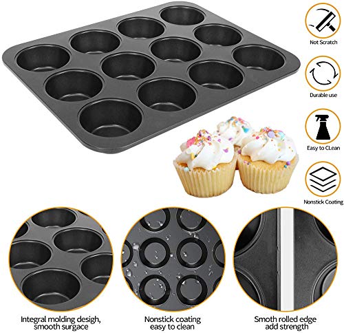 Juego De Moldes Para Muffins, Utensilios Para Hornear, Molde Antiadherente Para Hornear Cupcakes, Moldes Para Muffins De Acero Al Carbono De Alta Resistencia, 2 Paquetes,Negro
