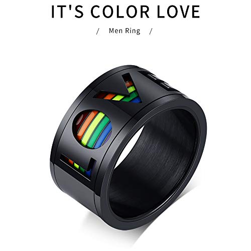 KAR Orgullo del Arco Iris LGBT Anillo, Anillo Spinner Negro de la Alianza de Boda Gay del Arco Iris Hombres Huecos Amor Brillante Acero Inoxidable giratoria liberar el estrés