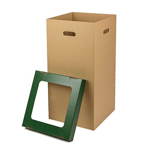 Kartox | Papelera de Cartón | Papelera con tapa | Color verde | Dimensiones 34,2 x 34,2 x 68 cm | Pack de 2 unidades