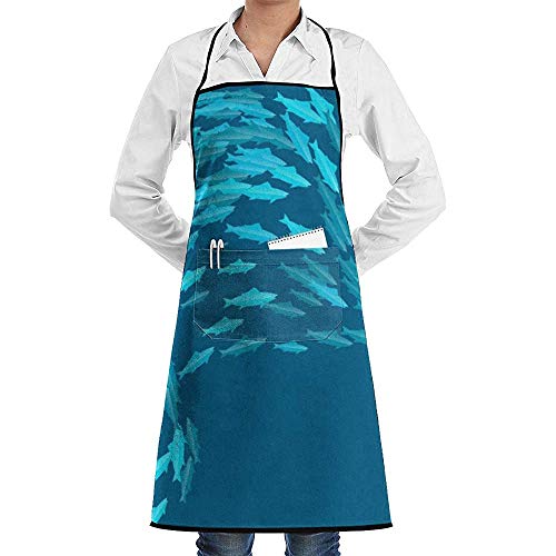 Katrine Store Fish Team Faction Kitchen Cooking Garden Delantal Bolsillo ajustable Impermeable Chef Delantales