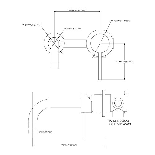 Kelelife Grifo para Lavabo de Pared para Baño y Cocina, Negro Mate