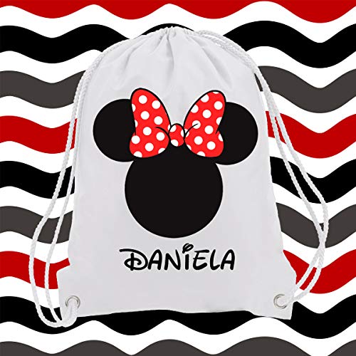 Kembilove Mochila Infantil Personalizada con Nombre – Mochilas Saco Personalizadas con el Nombre del Niño o Niña – Mochila Cuerdas Vuelta al Cole de Minnie – Regalo Original Personalizado Niños