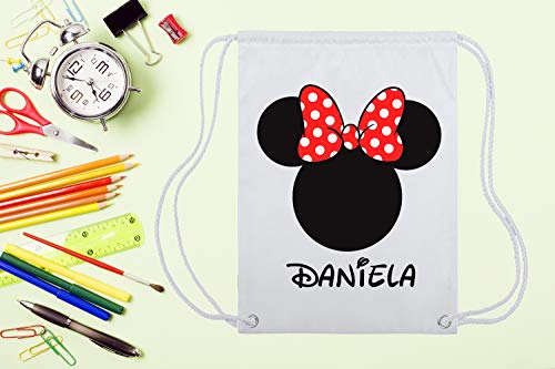 Kembilove Mochila Infantil Personalizada con Nombre – Mochilas Saco Personalizadas con el Nombre del Niño o Niña – Mochila Cuerdas Vuelta al Cole de Minnie – Regalo Original Personalizado Niños