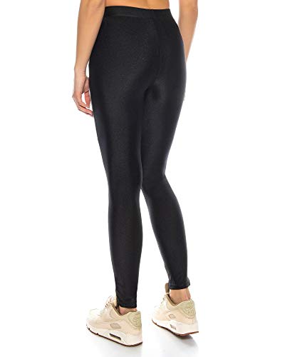 Kendindza leggings brillantes brillo con bolsillos | Opaco | cintura alta elástica (Negro (cintura elástica ancha), S)