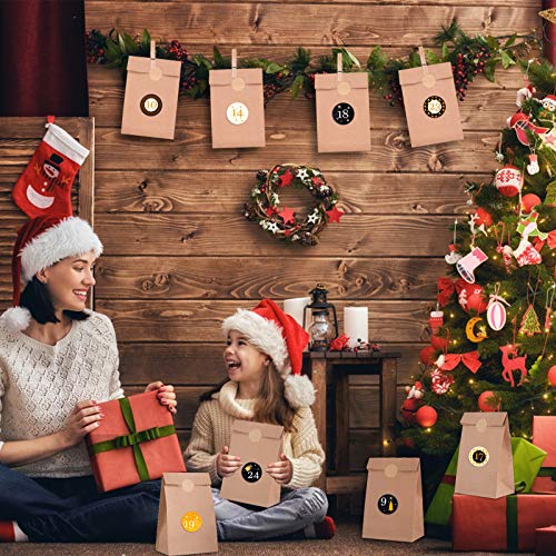 Kiiwah Bolsa de Calendario de Adviento, DIY Bolsa 24 Pegatinas para Fiestas de Navidad