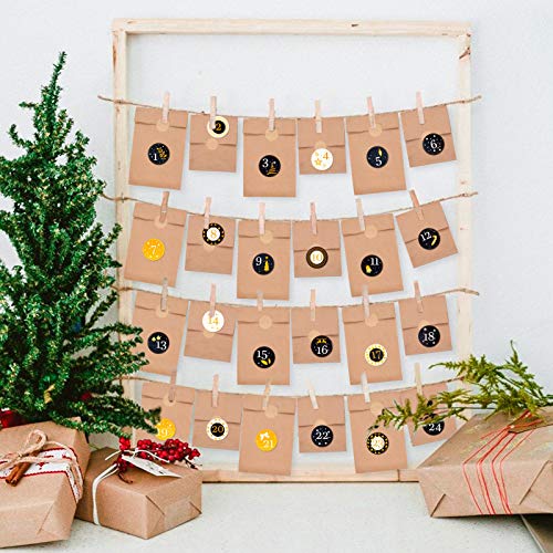 Kiiwah Bolsa de Calendario de Adviento, DIY Bolsa 24 Pegatinas para Fiestas de Navidad