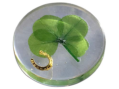 KIN-HEBI Trébol de Cuatro Hojas Real, símbolo de Bolsillo de Buena Suerte, conservado, 3.2 cm (Incluyendo Objeto de Herradura de Metal, Oro)