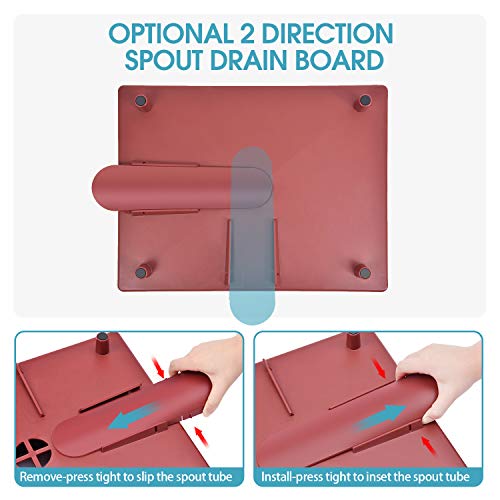 Kingrack Escurreplatos de acero inoxidable, estante de secado de platos con marco antioxidante, diseño opcional de 2 direcciones, extraíble y grande, soporte para utensilios de cocina, color rojo