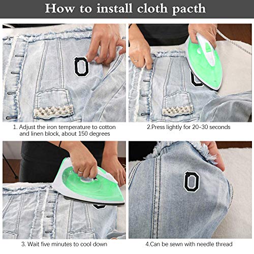 KLYNGTSK 62 PCS Parches de Planchar de Letras y Números Bordados Letras Termoadhesivas Decorativa DIY Parches Alfabeto de Tela para Zapatos Sombrero Ropa Bolsa (Negro y Blanco)