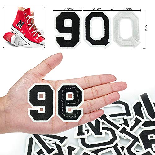 KLYNGTSK 62 PCS Parches de Planchar de Letras y Números Bordados Letras Termoadhesivas Decorativa DIY Parches Alfabeto de Tela para Zapatos Sombrero Ropa Bolsa (Negro y Blanco)