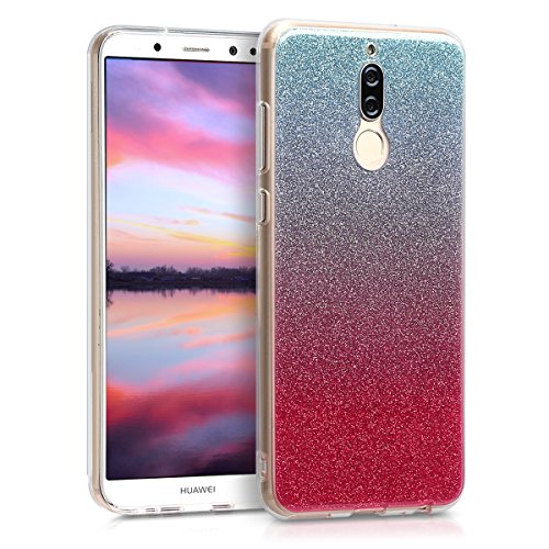 kwmobile Funda Compatible con Huawei Mate 10 Lite - Carcasa de TPU y Degradado Purpurina en Rosa Fucsia/Plata/Azul Claro