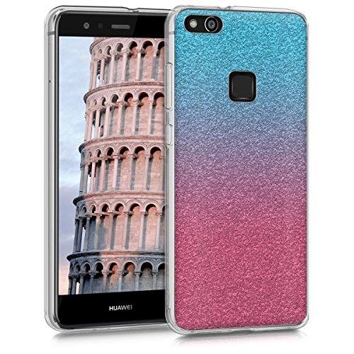 kwmobile Funda Compatible con Huawei P10 Lite - Carcasa de TPU y Degradado Purpurina en Rosa Fucsia/Plata/Azul Claro
