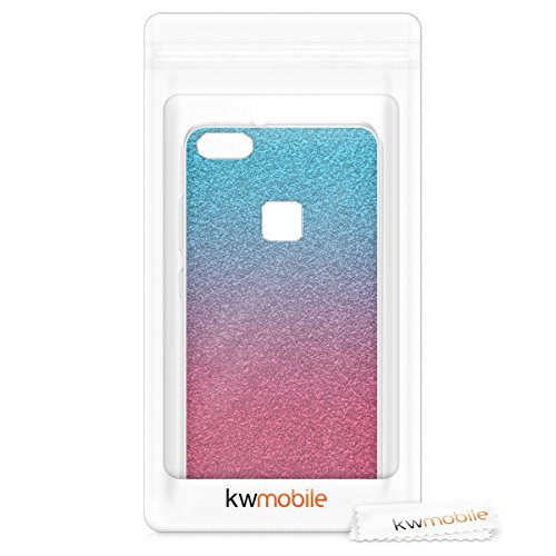kwmobile Funda Compatible con Huawei P10 Lite - Carcasa de TPU y Degradado Purpurina en Rosa Fucsia/Plata/Azul Claro