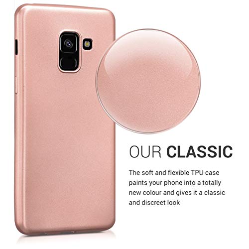 kwmobile Funda Compatible con Samsung Galaxy A8 (2018) - Carcasa móvil de Silicona - Protector Trasero en Oro Rosa Metalizado