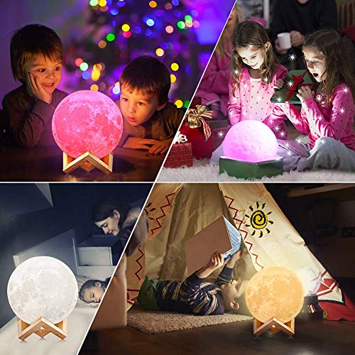Lámpara De Luna Led 3D,16 Colores Luz de Noche Ambiente Lámparas, USB Recargable Remoto Control Control Táctil Luz Decorativa para Dormitorio, Salón (10CM)