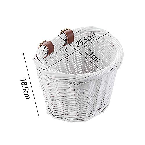 Latches Niños Bici Cesta Desmontable con Correas de Cuero Cesta de Mimbre for Carro de Aire Libre Deportes (Color : White)