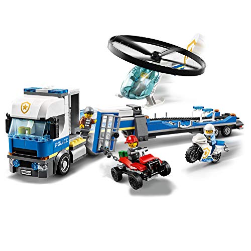 LEGO City Police - Policía: Camión de Transporte del Helicóptero, Juguete de Construcción de Aventuras, con un Helicóptero, una Moto, un Quad y Minifiguras (60244)