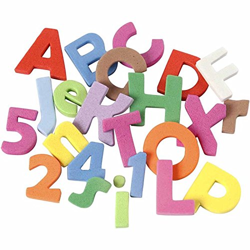 Letras de goma/números, altura: 20 mm, colores surtidos, 24 tipos. Hojas.