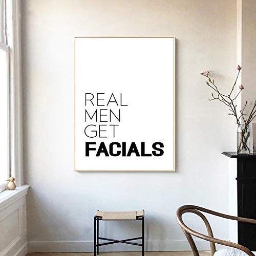 Lienzo De Pintura Hombres Reales Obtener Facials Quote Print Men Beauty Salon Decor Black White Modern Minimalist Poster Wall Art Canvas Painting Picture 50x70cm