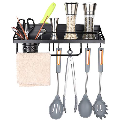 Liesun Estante de Cocina, Soporte para sartenes Organizador de Pared de Utensilios con 8 Ganchos, Organizadores para Utensilios de Cocina, Organizador para Especias, Estante de Toallas, 40CM