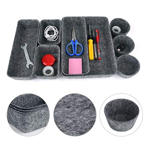 Liuzhou 8Pcs Organizadores de Cajones Fieltro Cesta de Almacenamiento Desmontable Caja de Almacenaje Organizador de Mesa para Cosméticos Accesorio Gris